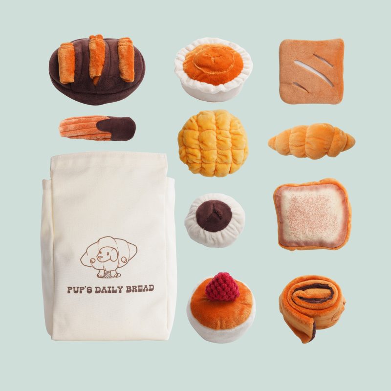 Nocciola 10 Pack Bread Dog Toys with a Bread Bag