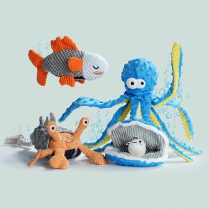 Nocciola 4 PCS Ocean Theme Crinkle Squeaky Dog Toys